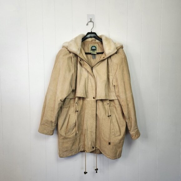 Vintage 90s Suede Fur Brown Beige Coat Jacket 1990 Bohemian Western Boho winter - Picture 16 of 16